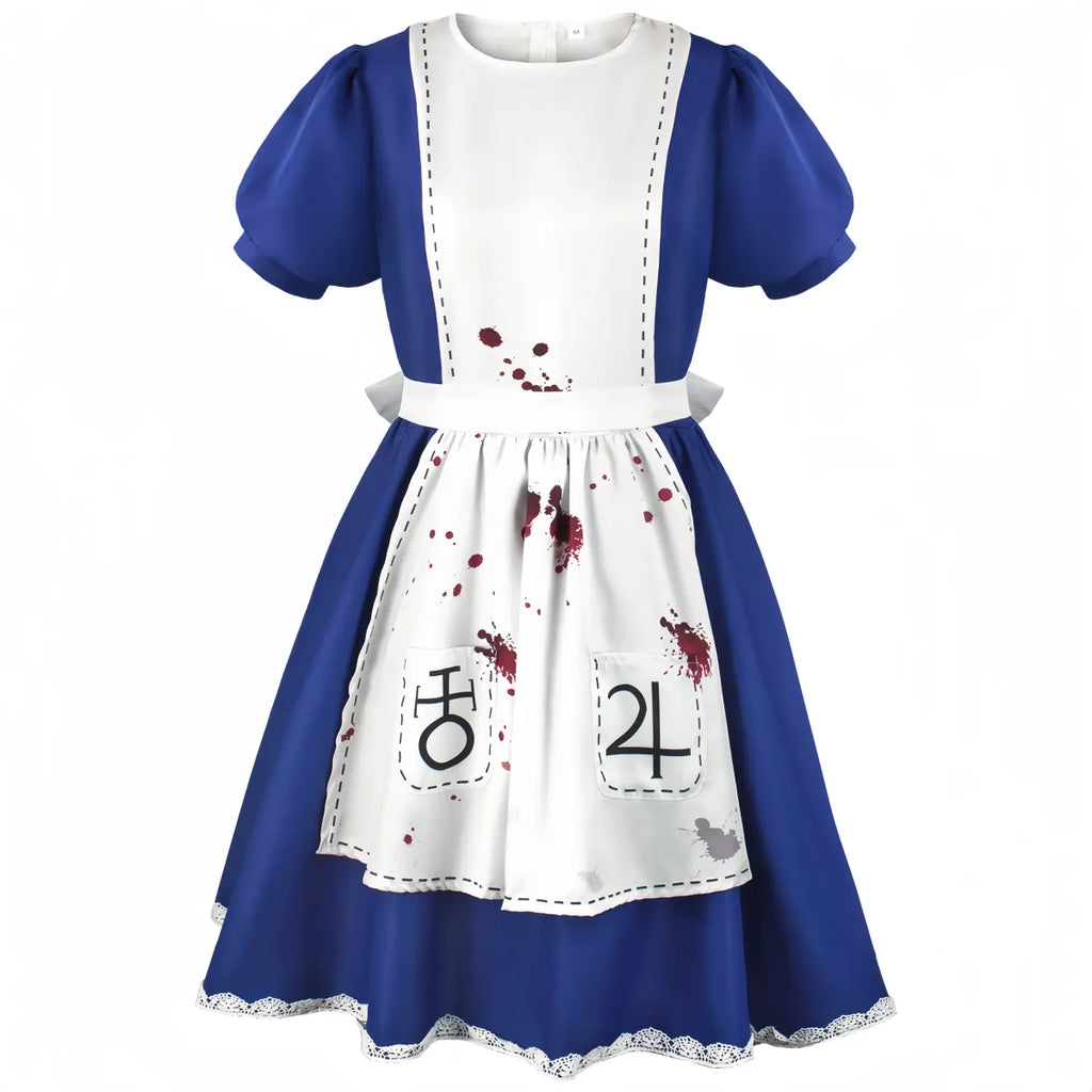 Madness Returns Alice Cosplay Costume Dress with Apron and Wig for Women
