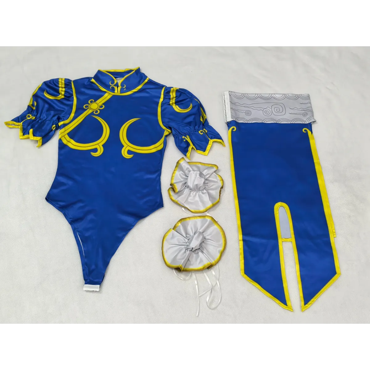 Chun Li Cosplay Costume – Street Fighter Blue Cheongsam Set with Headdress