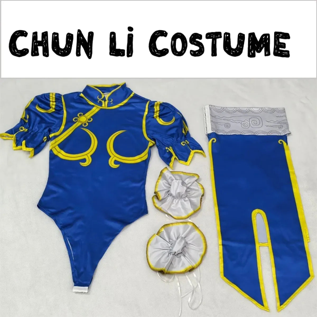 Chun Li Cosplay Costume – Street Fighter Blue Cheongsam Set with Headdress